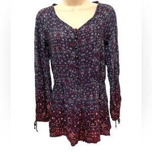 Xhilaration Romper Floral Size Small Cute Ombré 100% Rayon Tie Sleeves